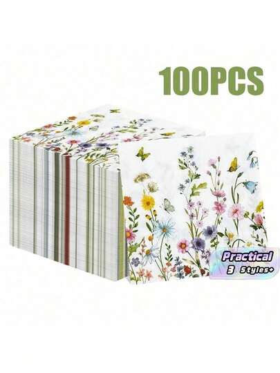 100/60/20 قطعة مناديل ورقية مطبوعة بنقوش فراشات وزهور بحجم 13 * 13 بوصة، تستخدم لحفلات أعياد الميلاد والتجمعات العائلية وحفلات الزفاف وديكور الفنادق والمطاعم