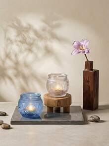 Cirelle 6pcs Embossed Glass Votive Candle Holders, Retro Round Glass Tealight Cup For Votive Candles, Decorative Glass Candle Jar For Dining Table, Spa, Wedding Centerpiece & Holiday Decor - multicolor - View 5
