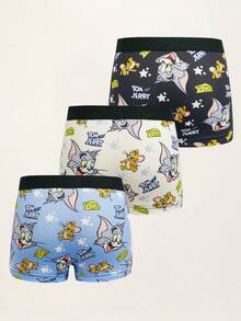 TOM & JERRY X SHEIN Young Boy Cartoon Print Casual Boxer Briefs - Black - View 2