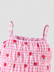 SHEIN Elladie kids 女童可爱条纹蝴蝶结印花吊带背心和阔腿裤套装，夏季 - 粉色 - 查看 5