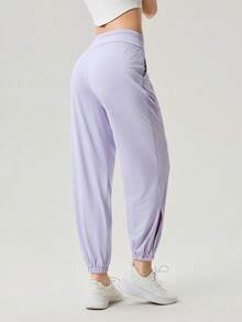 OutZeal Women Sports Pants Workout Gym Summer UV Protection Tummy Control High Waistband Joggers Active Bottoms - Purple - View 7