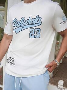 LEOGASHI LEOGASHI 男士字母印花圆领短袖上衣和前系带短裤休闲两件套服装 - 彩色 - 查看 5
