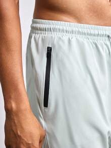 Driftmere Men's Letter Print Zipper Pocket Elastic Waist Sports Shorts, Boyfriend Style - Light Grey - View 5