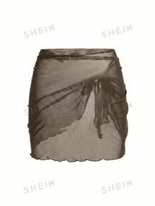 Swim Shayni 女款短袖前拉鍊連體布基尼，附網格綁帶短褲，黑色保守海灘度假泳衣，春/夏 - 鏽棕色 - 查看 7