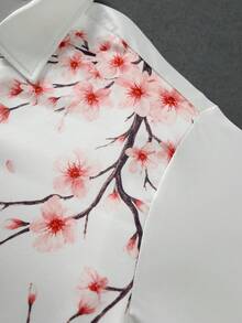 ROMWE MEN 男士夏季休閒花卉印花青蛙鈕扣襯衫 - 白色 - 查看 4