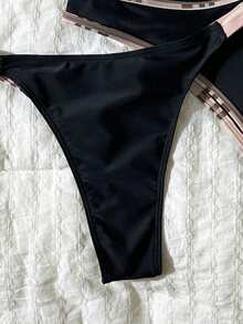 Elavelle Solid Color 3 PiecesBikini Set Women's Swimwear For Hot Spring Vacation - Black - View 6