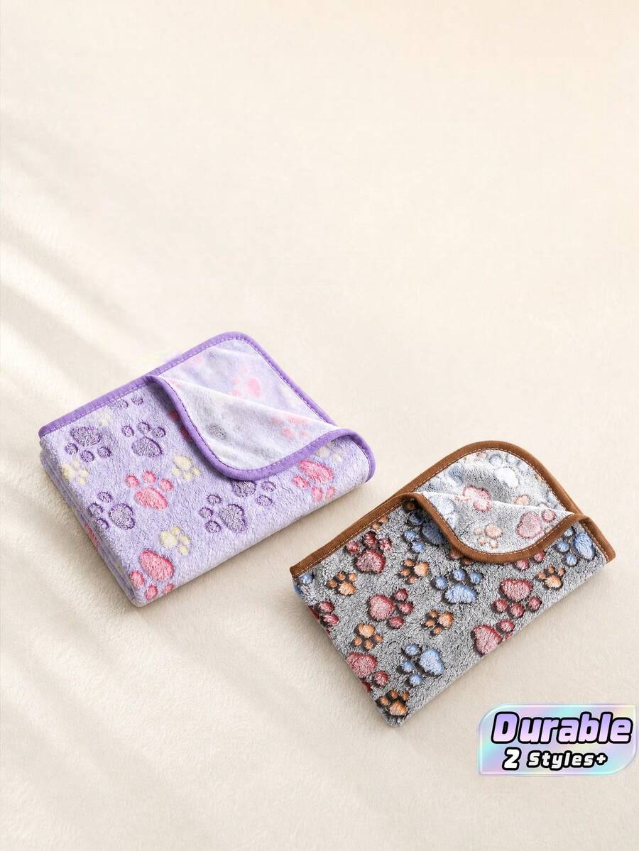 3 PiecesThick Pet Blankets With Paw Prints - Made Of Soft Plush Fabric, Machine Washable, Suitable For All Dog Breeds, Cozy And Warm, Ideal For Medium, Large And Small Dogs, Pet Supplies. | Fun Animal Patterns - Multicolor - View 1