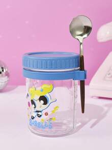 THE POWERPUFF GIRLS X POKOJA LAND 350ml Oatmeal Glass Cup With Lid And Spoon, Measuring Breakfast Container, Portable Milk, Salad, And Yogurt Cup - View 5
