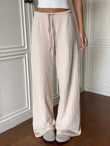 SHEIN EZwear 休閒百搭杏色針織女款長褲 - 杏色 - 查看 2