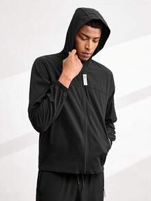 Driftmere 1pc Casual Sports Hooded Jacket, Zipper Closure, Regular Fit, Suitable For Hiking, Running, Outdoor Activities, Father''s Day - Black - View 4
