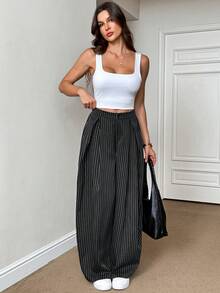 SHEIN Tall Women's Autumn Vintage Scandalous Streetwear Casual Hippie Street Oversized Black And White Pants Work Daily - Black - View 9