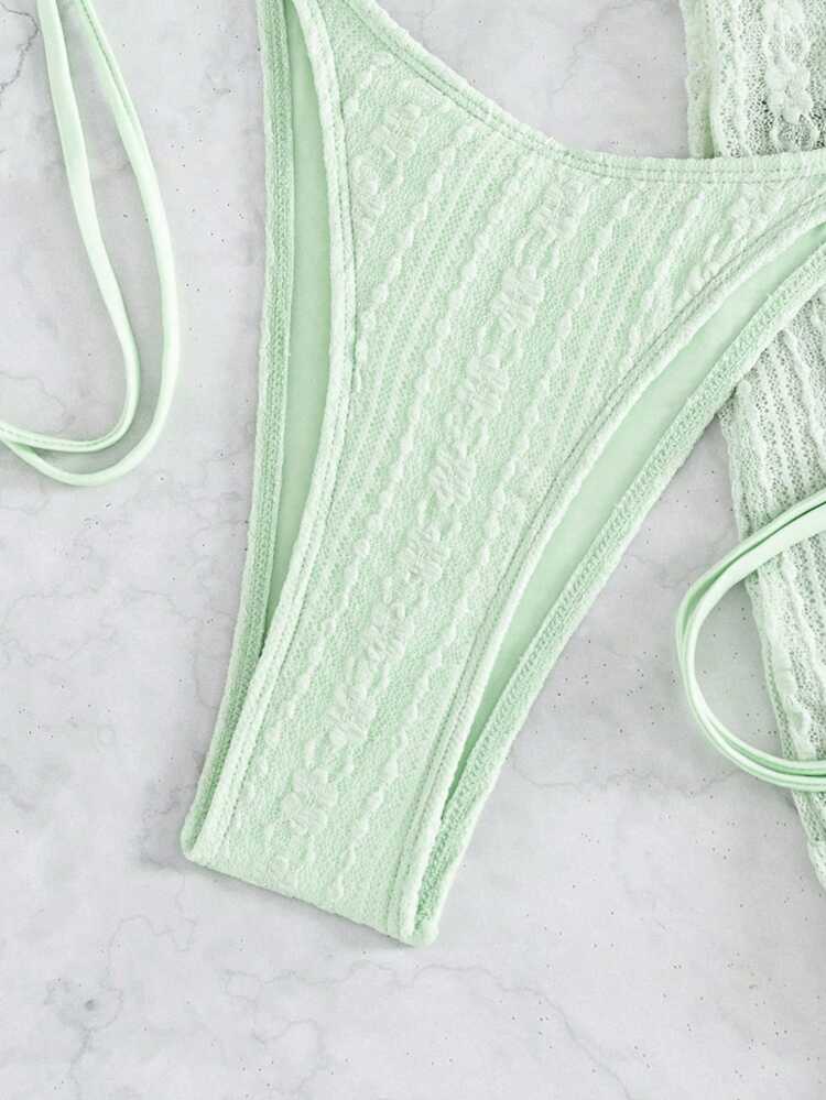 Swim Mod Setelan Baju Renang Wanita Musim Panas Musim Panas Warna Polos dengan Tali Leher dan Rok Penutup 3 Potong - Dusty Blue - View 5