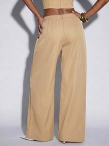 Normani Women's Fashion Versatile Commute Solid Color Wide Leg Long Pants - Apricot - View 2