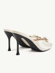 CUCCOO CHICEST Nouvelles chaussures à talons hauts pour femmes à bout rond, sandales à talons aiguilles, nœud en perles, tissu satin, couleur abricot, mode élégante, pour rendez-vous, fête, mariage, printemps et été - Nude - Voir 6