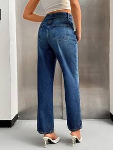 EURMUSE STRAIGHT HIGH WAIST JEANS BELT DETAIL - Medium Wash - View 6