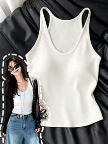 Resyla Plus Size Casual Versatile Solid Color Tank Top - White - View 1