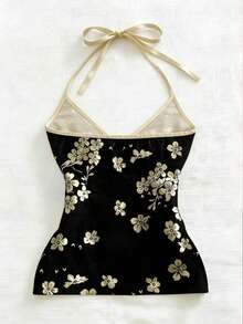 IslaSuriya Women's Elegant Floral Print Spaghetti Strap Camisole For Summer - White - View 2