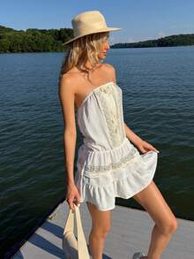 Sydney Algeri Women Sequin Decor Strapless Mini Dress Elegant Summer - Apricot - View 3