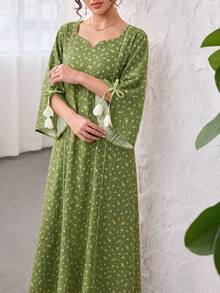 Yasmyna Frisches Ditsy-Blumen-Band-Patchwork, locker, schlankmachend, 3D-Blumen, sanft, jugendlich, elegant, lässig, Damen-Blumenkleid, Morgenausgang, Grün, Winter - Verschiedenfarbig - Übersicht 6