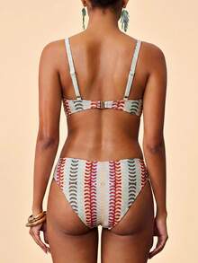 Travachic Women's Summer Beach Colorblock Ruched Sexy Bikini & Triangle Bottom Two-Piece Swimsuit Set - Multicolor - View 2
