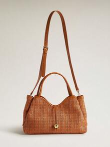 Wovira Women's Fashion Brown Tote Bag, Exquisite Skeleton Woven Craft Handbag For Daily, Commuting, Vacation, Travel, Bohemian - Brown - View 5