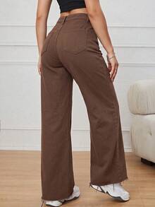 SHEIN ICON 女款不對稱腰頭口袋休閒牛仔褲 - 棕色 - 查看 2