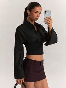 SHEIN BAE Casual Dark Brown Fashion Skirt, Suitable For Commuting, Daily Wear, Slim Fit Vintage Skirt - Brown - View 7