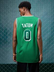 EVRINFINITE Men's Basketball Jersey, #0 Green Embroidered Sports Vest Spring Fall - Green - View 2