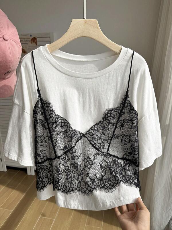 Comfortcana Solid Color Drop Shoulder Short Casual Plus Size T-Shirt