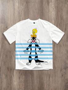 LOONEY TUNES X SHEIN Daypath 男士可愛 Tweety Bird 卡通印花短袖 T 恤 - 白色 - 查看 2