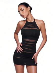 SHEIN ICON 橙色扎染破洞面料露背吊带紧身迷你连衣裙 - 彩色 - 查看 11