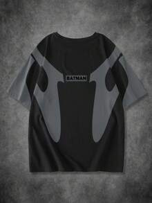 BATMAN X SHEIN 男士休闲撞色蝙蝠印花圆领短袖T恤，夏季 - 白色 - 查看 2