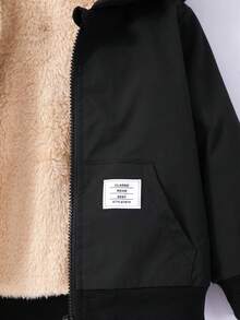 SHEIN 男童純色抓絨內裡連帽外套，柔軟抓絨內裡舒適保暖，全天候防護，適合上學，嬰兒白色冬季款 - 黑色 - 查看 6