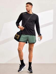 Driftmere 1pc Men's 2-In-1 Sports Shorts, Elastic Waist Casual Exercise Running Shorts With Lining, Spring/Summer - Army Green - View 3