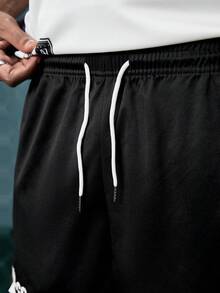 EVRINFINITE Men's Summer Casual Fashion Sports Basketball Shorts, Drawstring Elastic Mesh Quick-Dry Knee-Length Shorts - Black - View 4