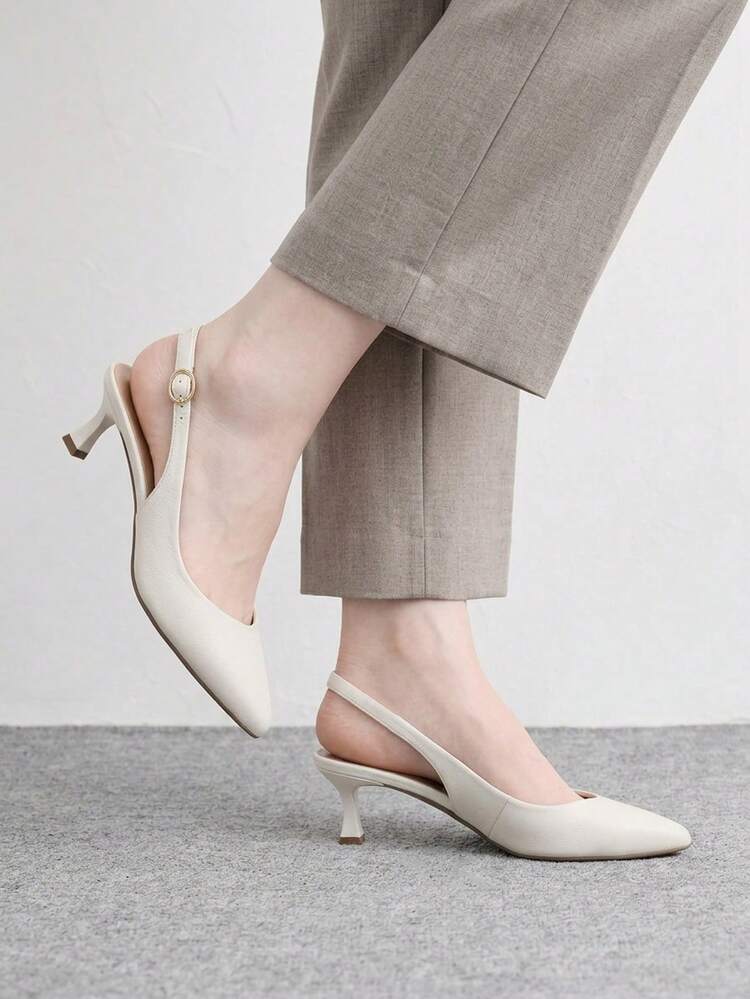 CUCCOO BIZCHIC 女款黑色尖頭小貓跟性感時尚後扣高跟鞋，適合日常通勤、休閒、工作，聖誕節穿搭 - 白色 - 查看 5