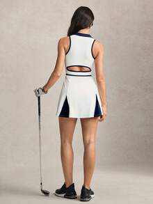 Activina Set da donna con abito sportivo senza maniche con colletto polo bianco + pantaloncini sportivi aderenti - Bianco - Visualizzare 7