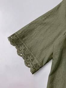 Zayélia Women's Woven Casual V-Neck Beachwear Daily Summer Shirt - Army Green - View 3