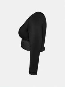 SHAPORA 1pc Plus Size Long Sleeve Lace Cuff Wide Hem Shaping Top - Black - View 7