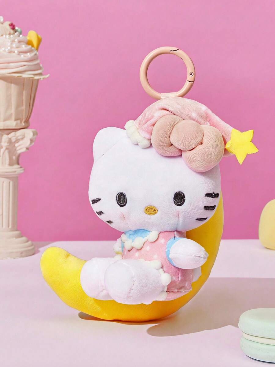 HELLO KITTY AND FRIENDS | POKOJA LAND 1個聯名3D絨毛吊飾,坐於新月形狀,可愛甜美設計,適合女孩,可掛在包包、鑰匙、書包上,生日或週年紀念的可愛禮物 - 白色 - 查看 1
