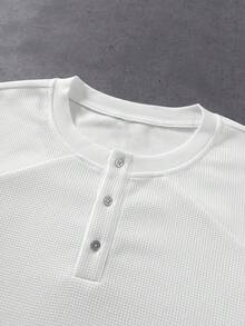 ROMWE MEN Kaos Pria Lengan Panjang Longgar Kerah Henley Bahan Waffle - Putih - View 3
