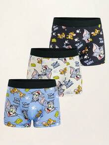 TOM & JERRY X SHEIN Young Boy Cartoon Print Casual Boxer Briefs - Black - View 1