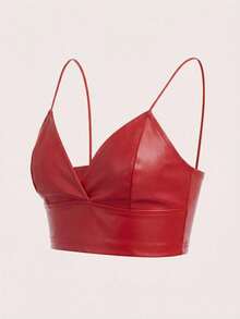 SHEIN ICON PU Leather Crop Cami Top - Red - View 6