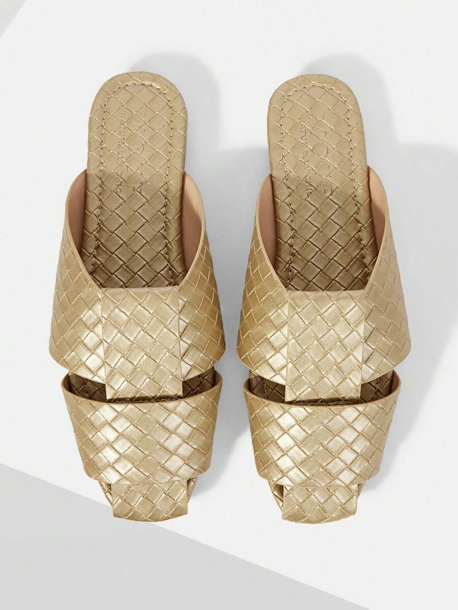 MOTF PREMIUM SANDALIAS PLANAS CASUALES SIMPLES DE CUERO DORADO CON PUNTA REDONDA PARA MUJERES - Dorado - Ver 1
