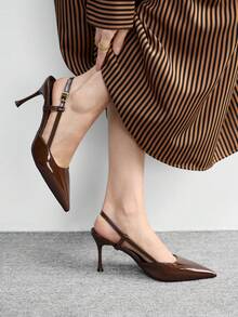 CUCCOO BIZCHIC 女款尖頭細高跟時尚棕色基礎日常百搭高跟鞋 後跟提升式 Slingback 涼鞋 - 咖色 - 查看 3