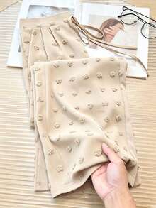 SHEIN Rosurelle 2026新款女士时尚休闲度假风褶皱面料打结宽松飘逸阔腿裤 - 杏色 - 查看 3