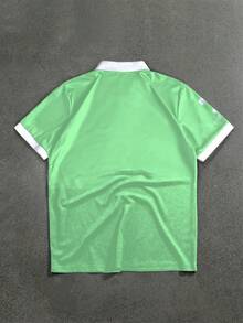STYNVO Men's Letter Print Short Sleeve Casual Polo Shirt - Mint Green - View 2