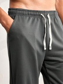 Driftmere 1pc Men's Drawstring Waist Loose Wide Leg Casual Sweatpants, Suitable For Autumn/Winter Spring Sports - Dark Grey - View 4