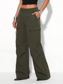 Normani Women's Solid Color Wide Leg Loose Casual Cargo Pants Work Everyday Date Olive Green Summer - Army Green - View 8