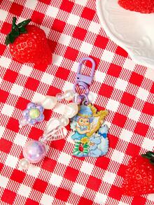 Strawberry Shortcake X SHEIN 1PC Purple Cartoon Flower Pearl Short Chain Car Keychain Pendant Bag Decoration - Multicolor - View 5